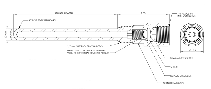 Injection quill technical drawing