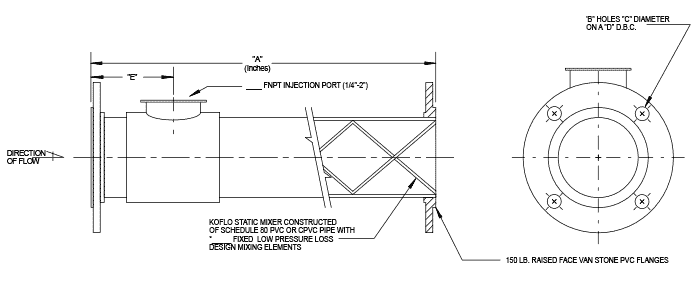 Flanged PVC Low Pressure Loss Design with FNPT Injection Port