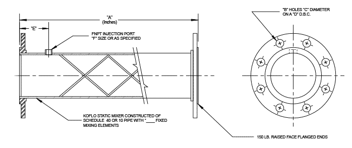 Flange Mounted Steel / Alloy Static Mixer with FNPT Injection Port