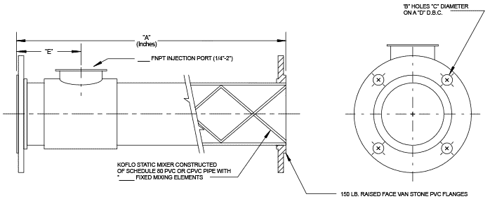 Flanged PVC Static Mixer with Port
