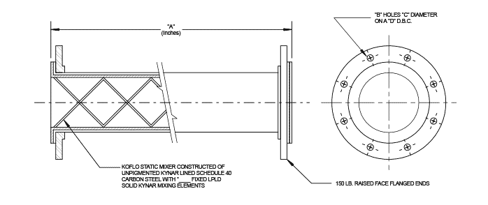 Low Pressure Loss Design Kynar®-Lined Static Mixer