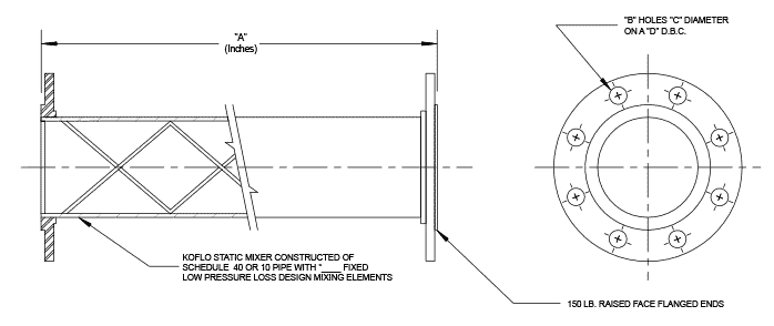 Low Pressure Loss Design Flange Mounted Steel / Alloy Static Mixer