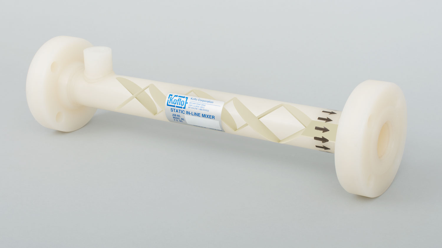 Solid Kynar® static mixer with flow straightening vane