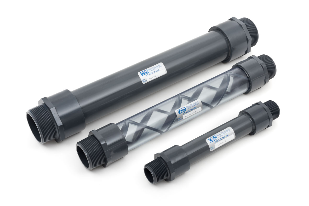 Schedule 80 Gray and Schedule 40 Clear Threaded PVC Static Mixers