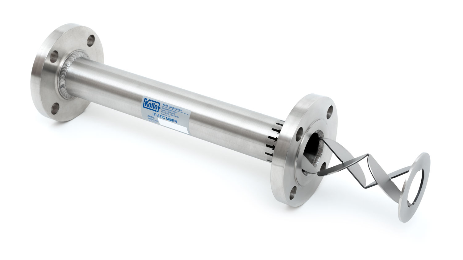 Stainless steel static mixer with removable elements and element retaining disc