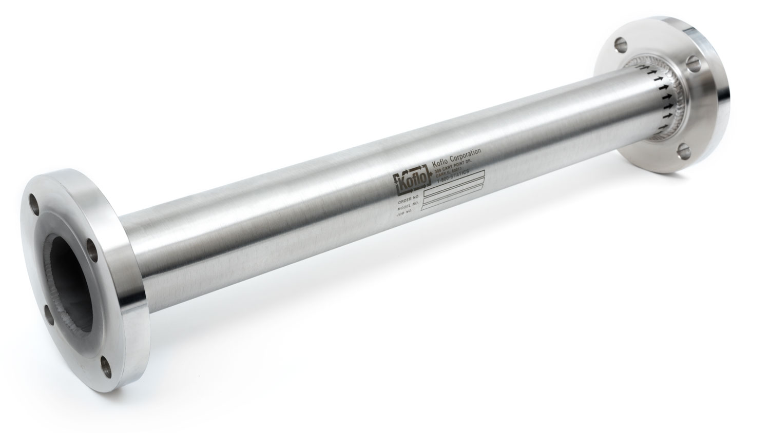 Stainless steel static mixer with flanged ends