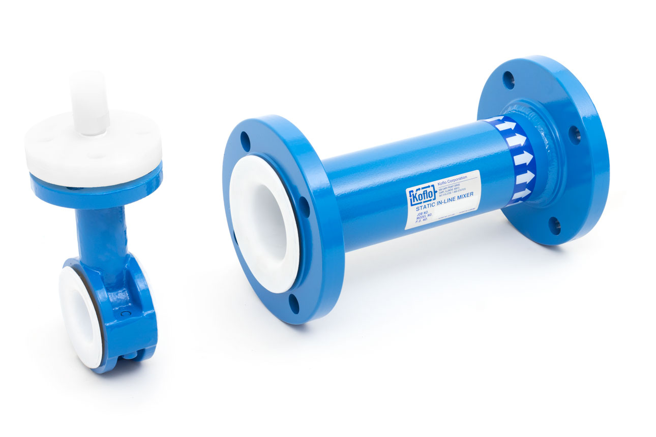PTFE-lined Mixer Shown with PTFE-lined Instrument Tee and Sparger